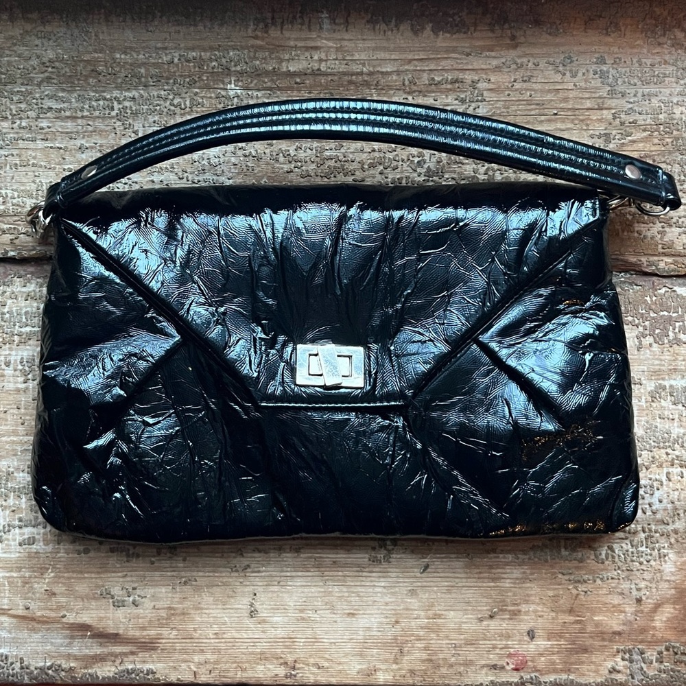 Black Crinkle Vegan Leather Clutch